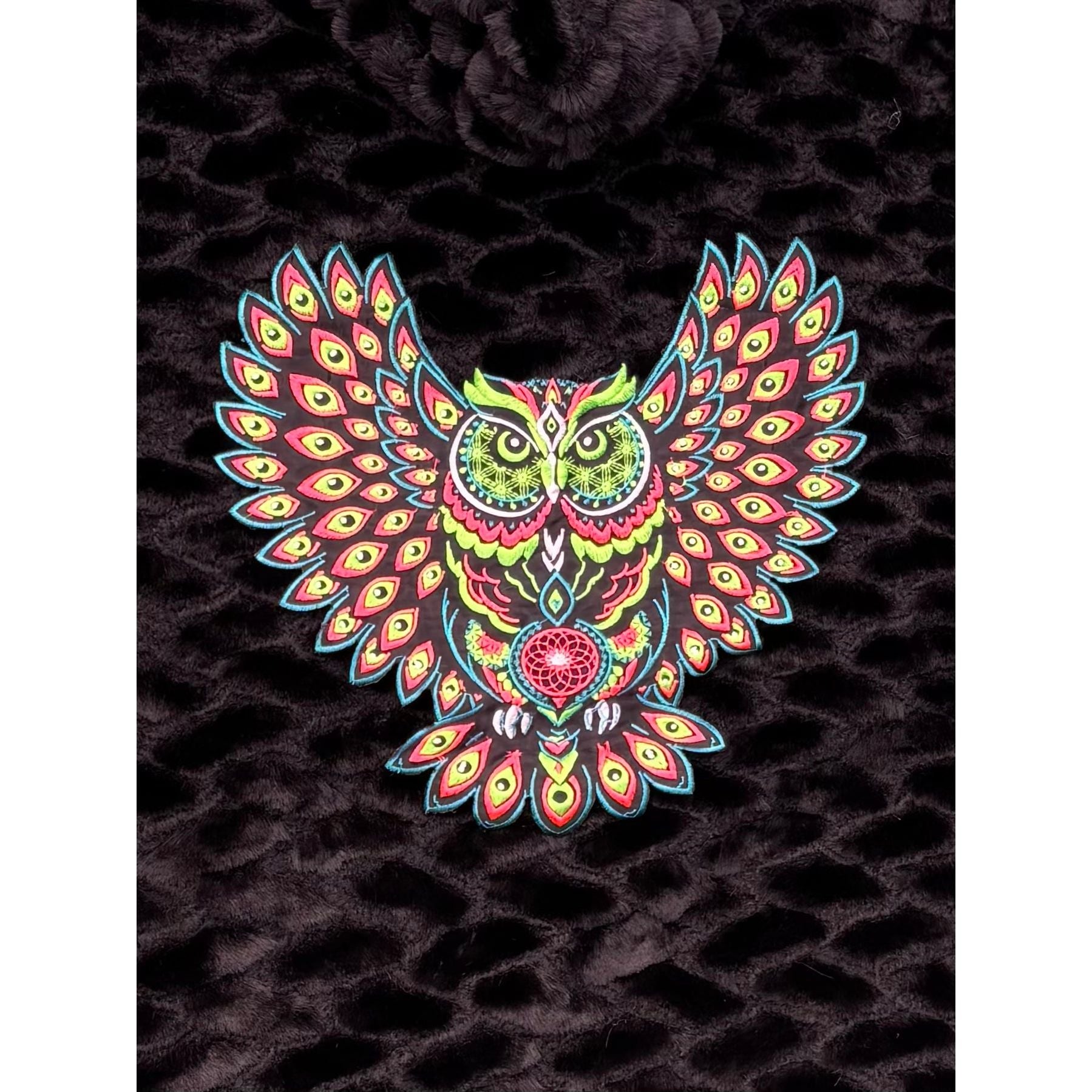 Neon Owl Embroidered Black Light Patch