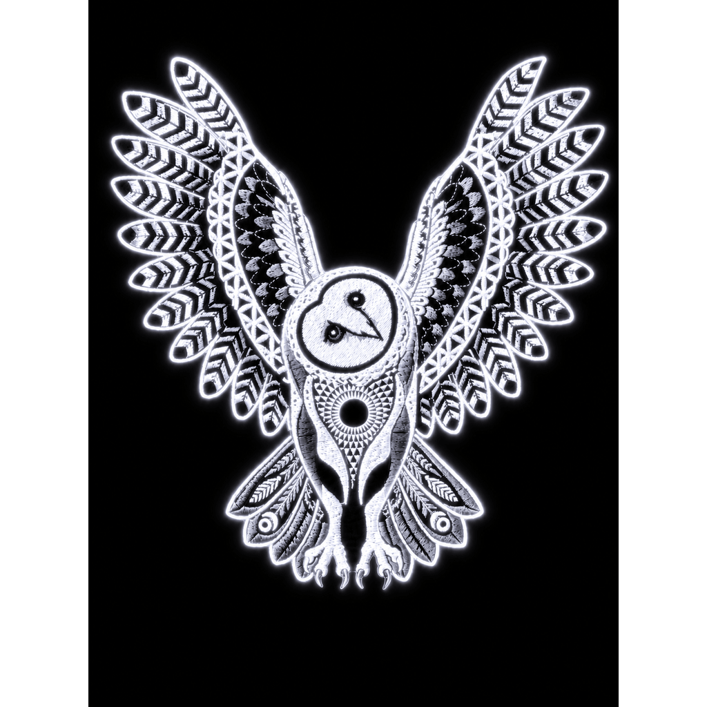 Barn Owl Embroidered Black Light Patch - Kimono Dave