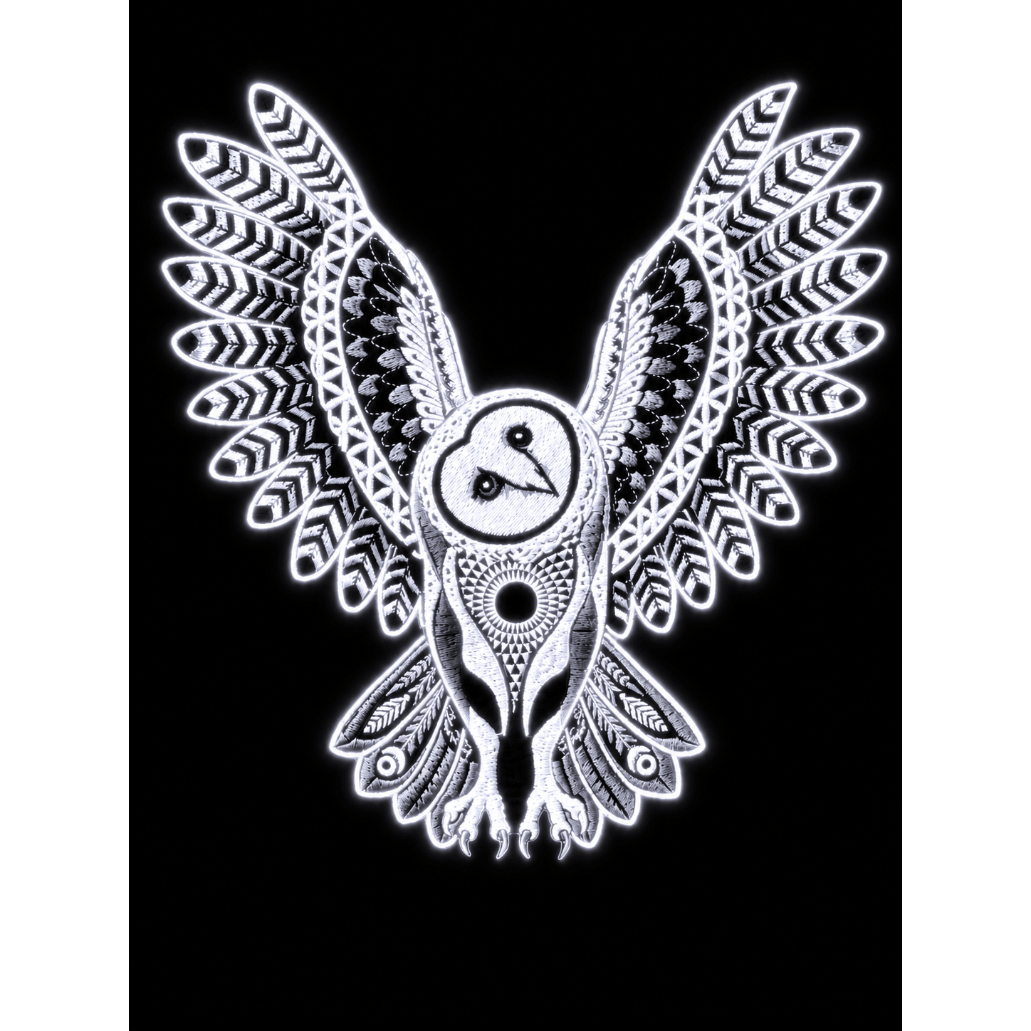 Barn Owl Embroidered Black Light Patch - Kimono Dave