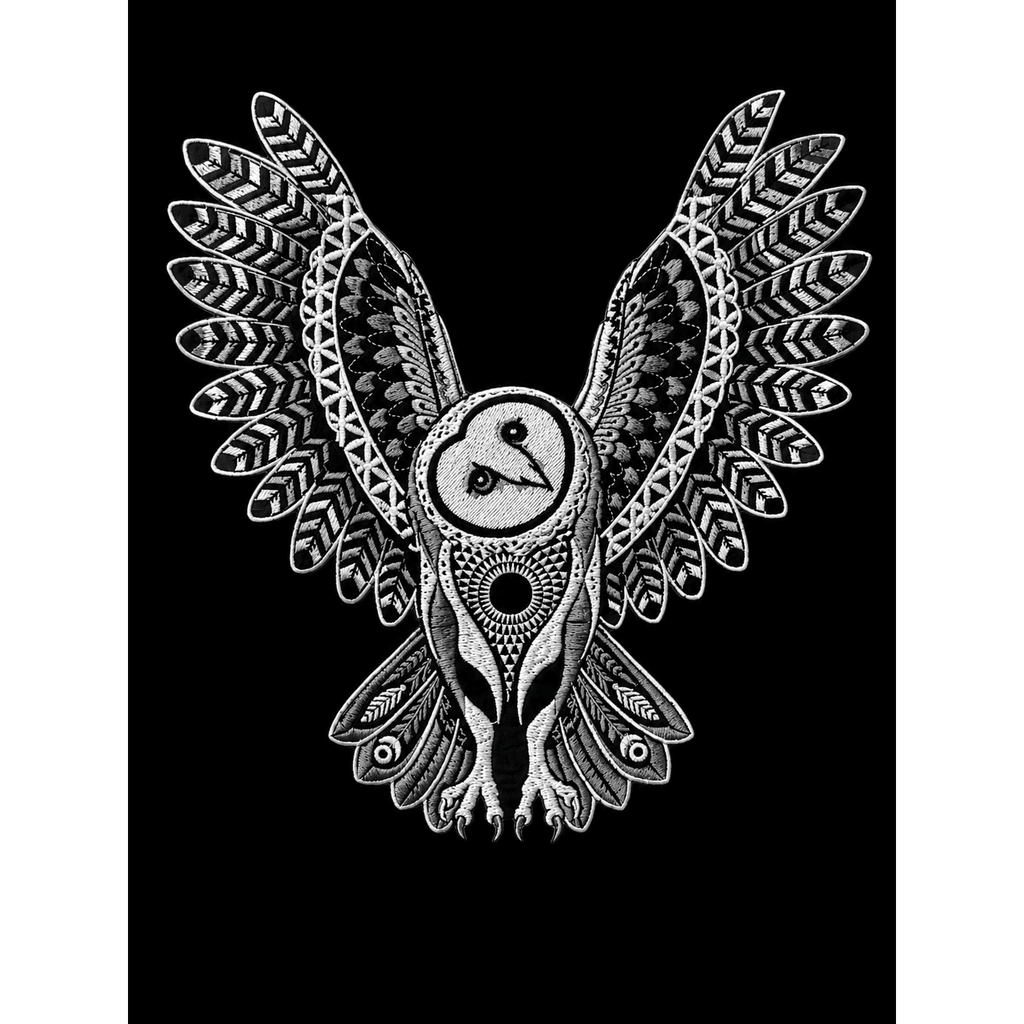 Barn Owl Embroidered Black Light Patch - Kimono Dave