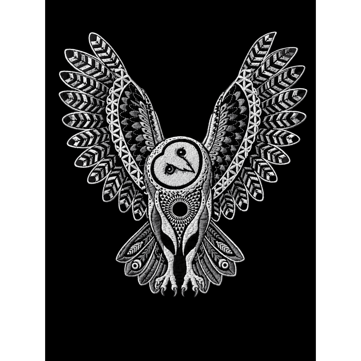 Barn Owl Embroidered Black Light Patch - Kimono Dave