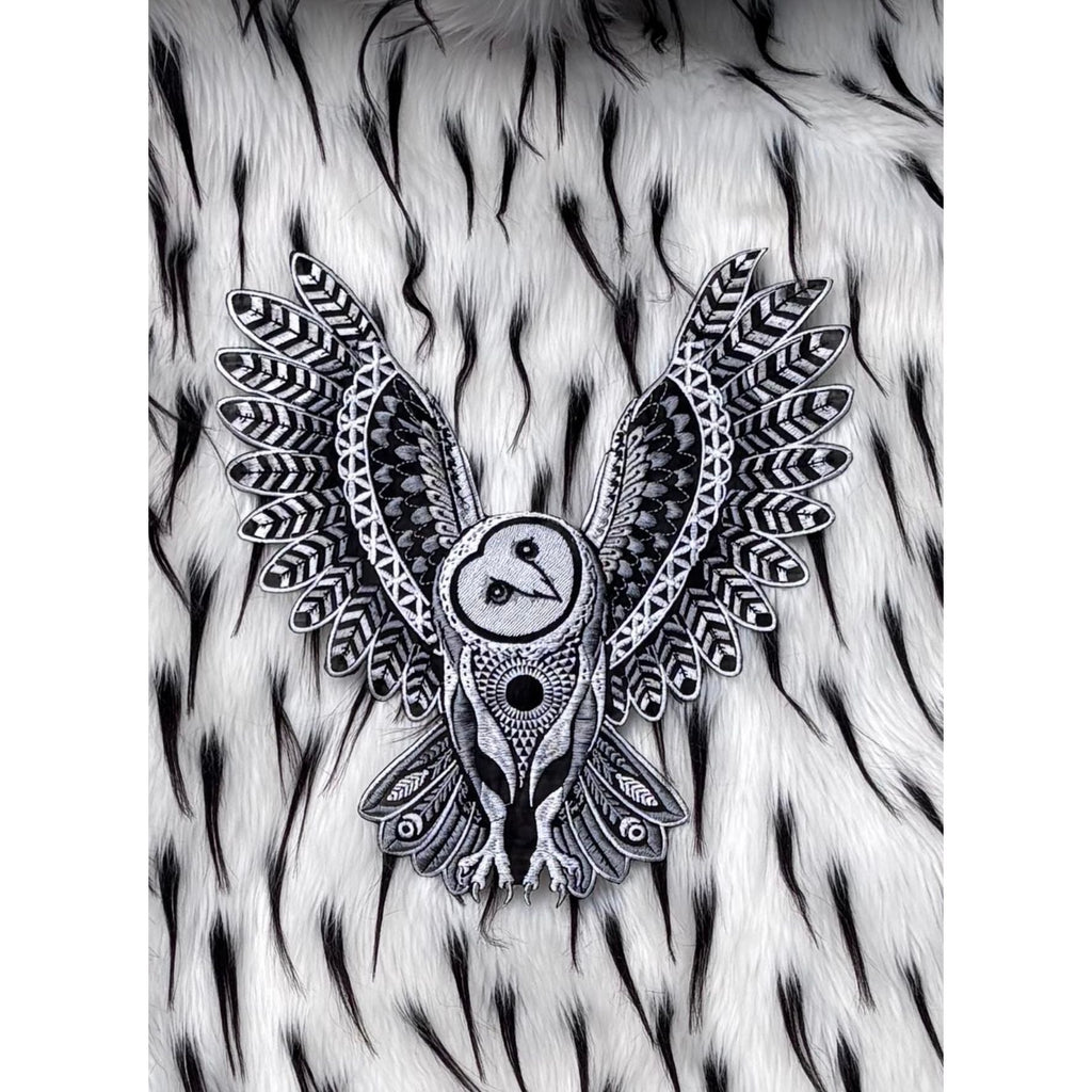 Barn Owl Embroidered Black Light Patch - Kimono Dave