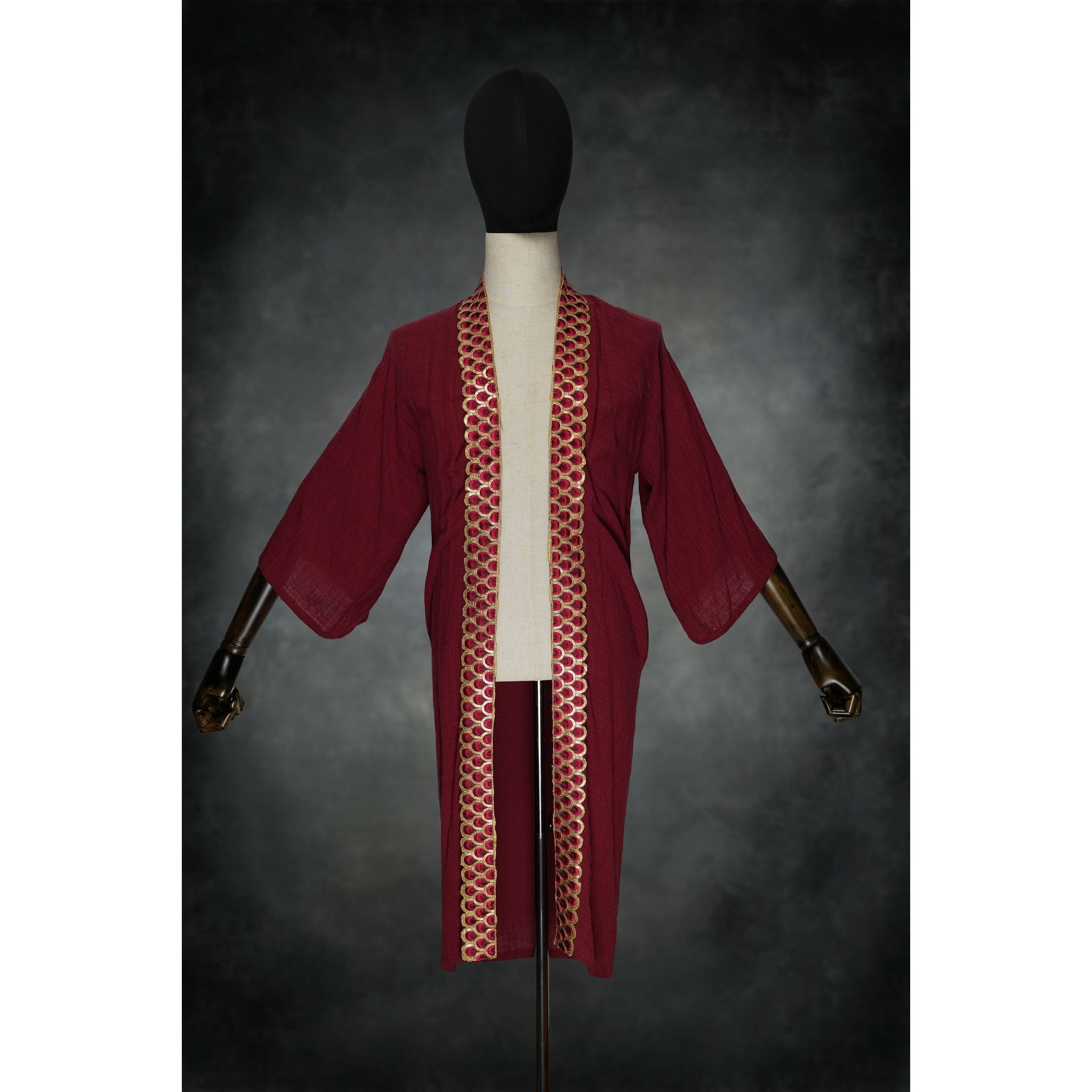 Crimson Royale Woven Kimono - Kimono Dave