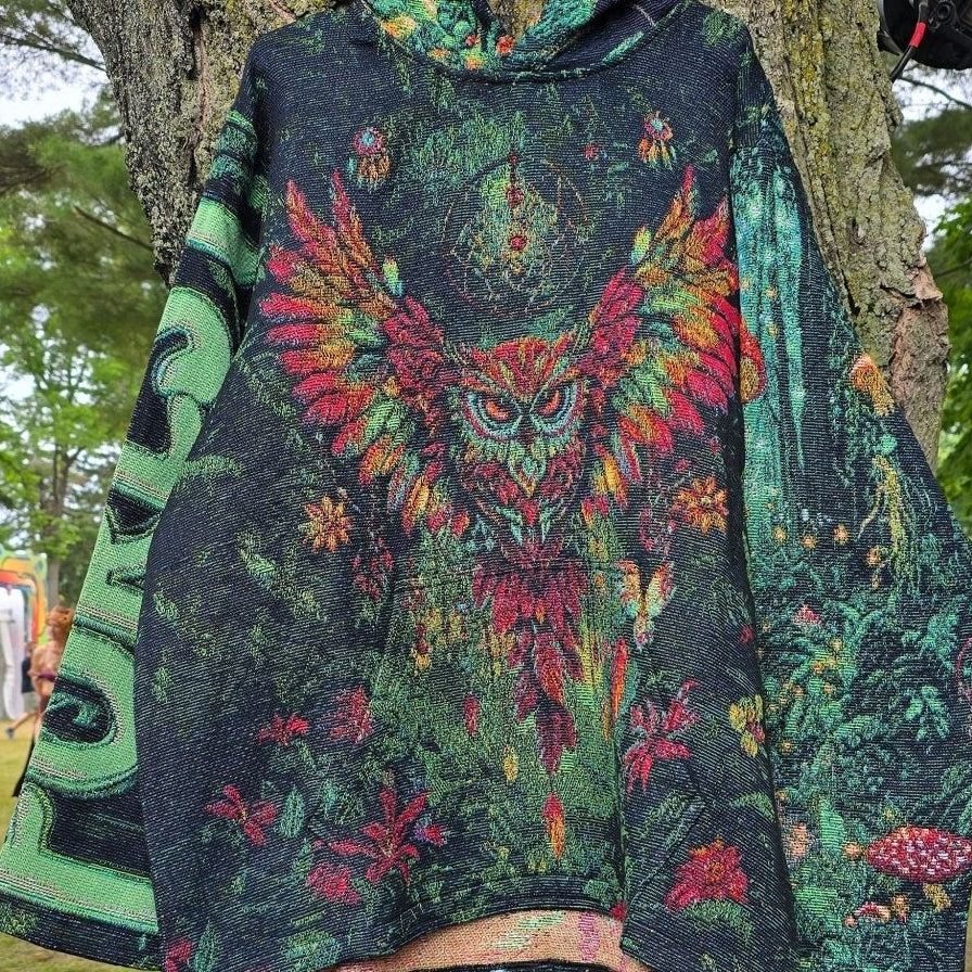 Forest Tapestry Owl Hoodie - Kimono Dave