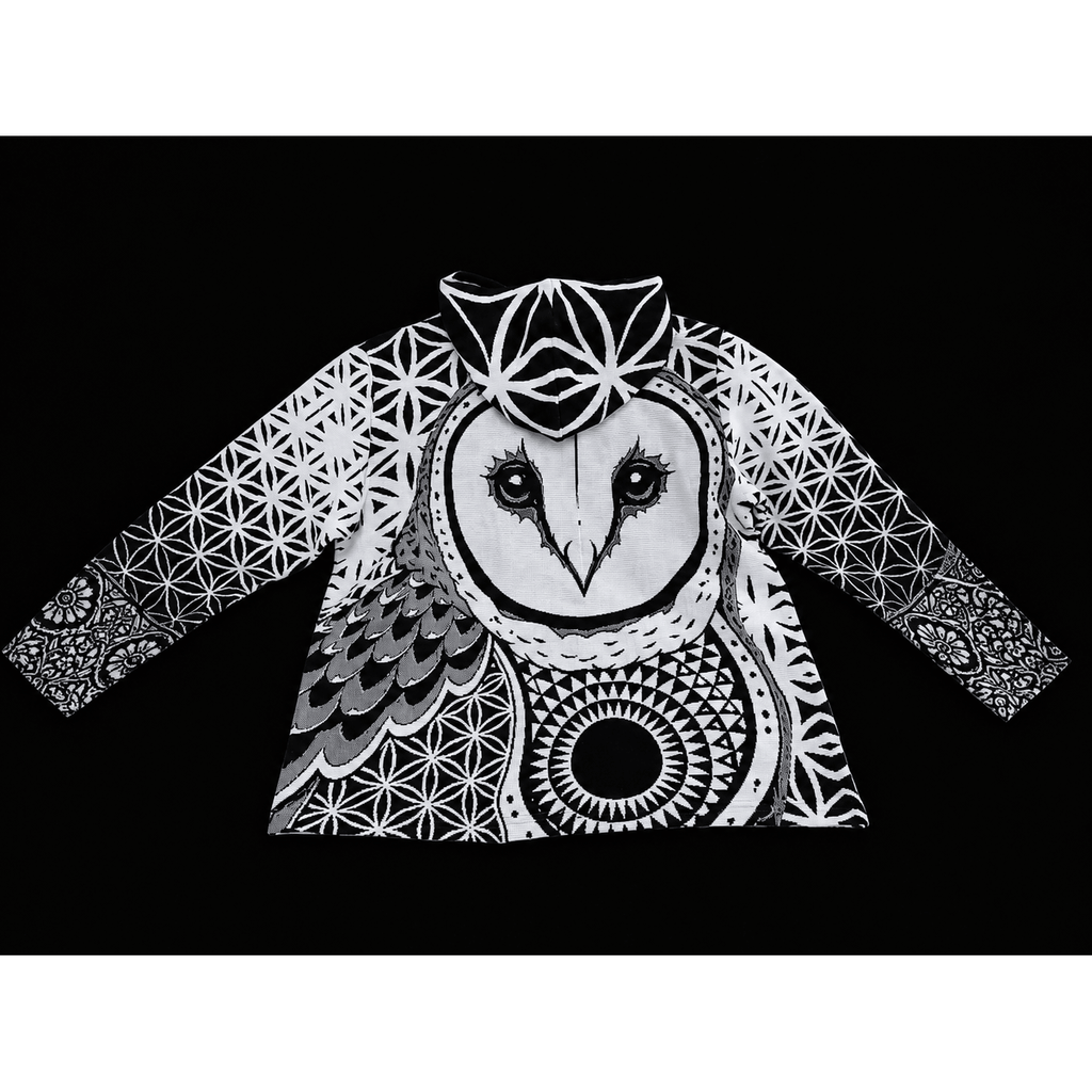 Forest Tapestry White /Black Owl Hoodie- Pre-Order - Kimono Dave
