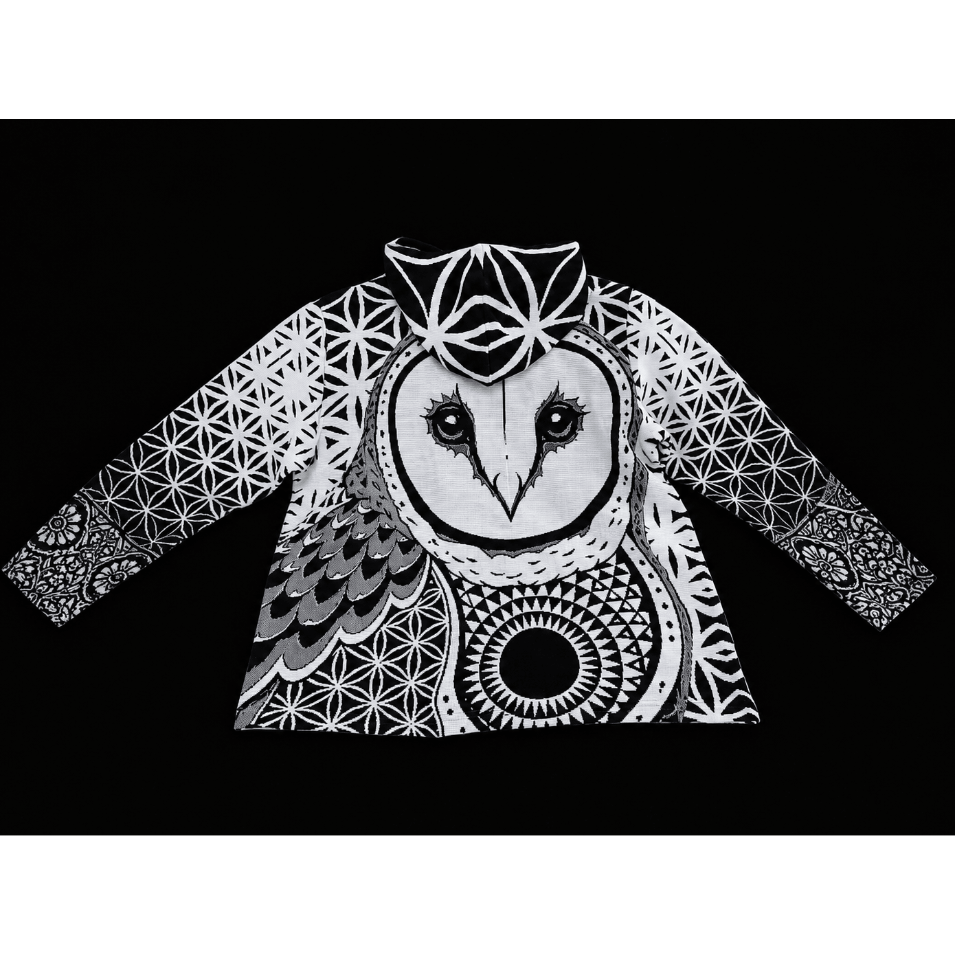 Forest Tapestry White /Black Owl Hoodie- Pre-Order - Kimono Dave