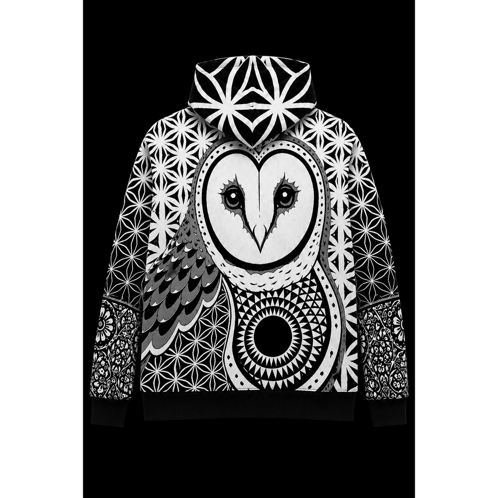 Forest Tapestry White /Black Owl Hoodie- Pre-Order - Kimono Dave