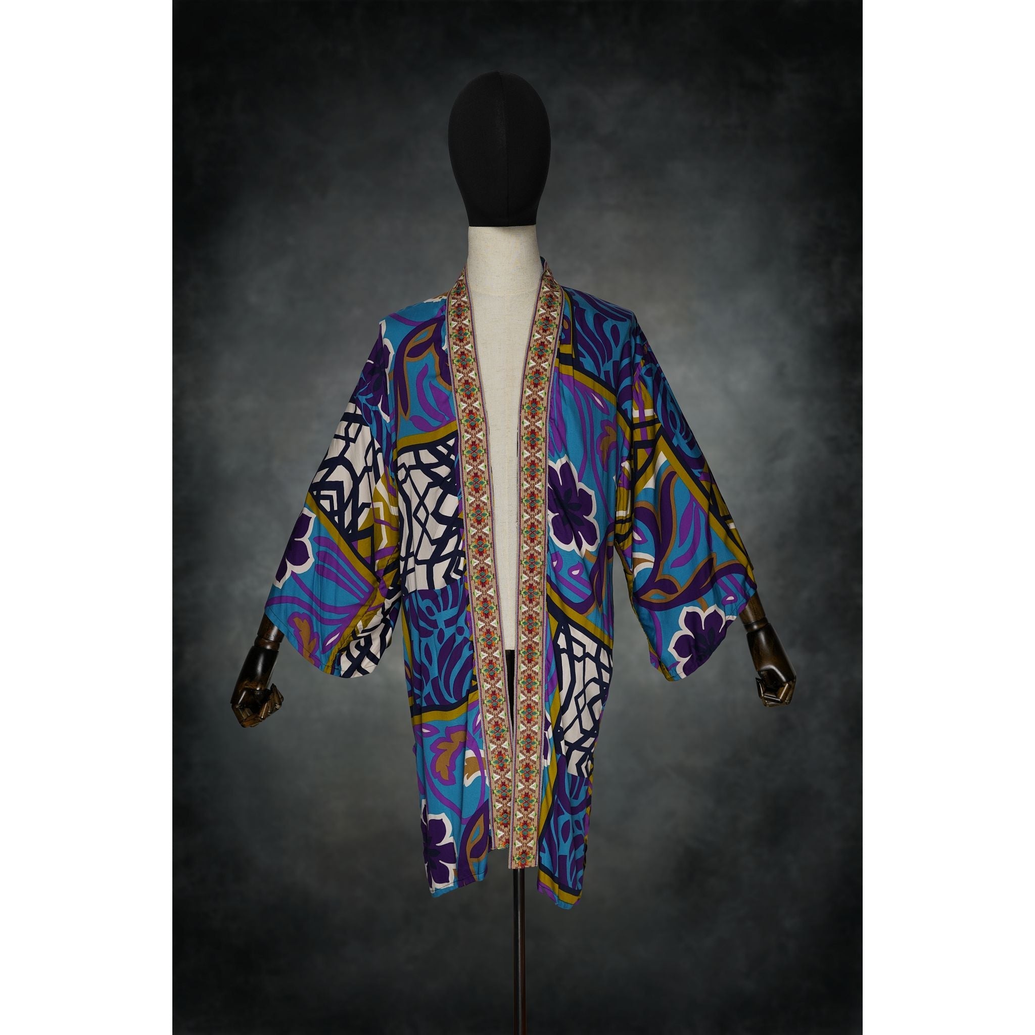 Indigo Garden Stretch Knit Kimono - Kimono Dave