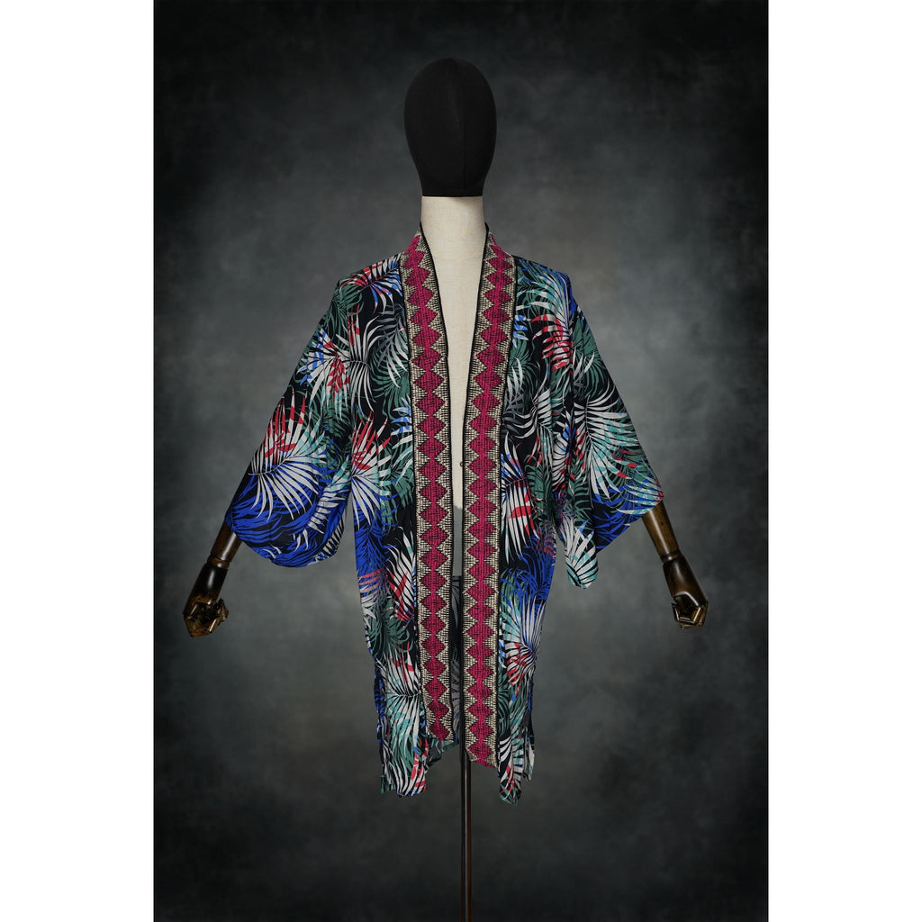 Midnight Tropics Stretch Knit Kimono - Kimono Dave