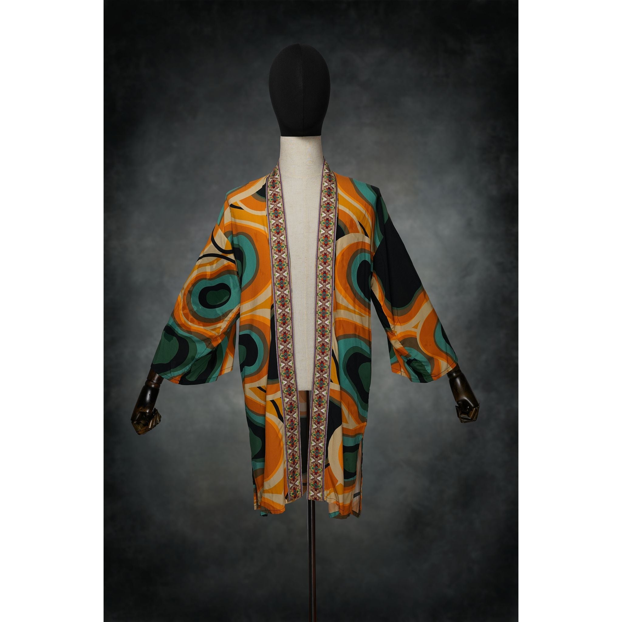 Psychedelic Swirl Woven Kimono - Kimono Dave