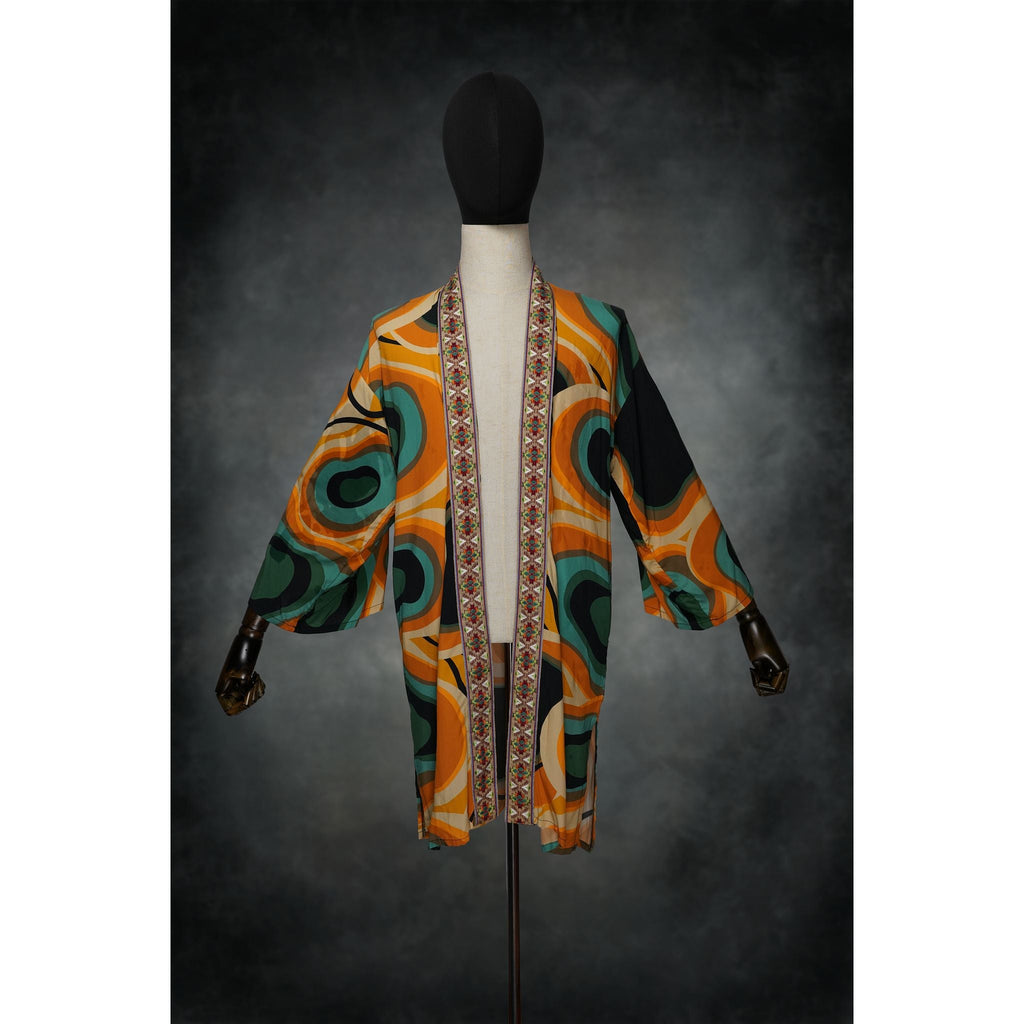 Psychedelic Swirl Woven Kimono - Kimono Dave